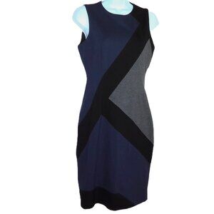 New White House Black Market Dress Sleeveless Colorblock Blue Gray & Black Sz 4